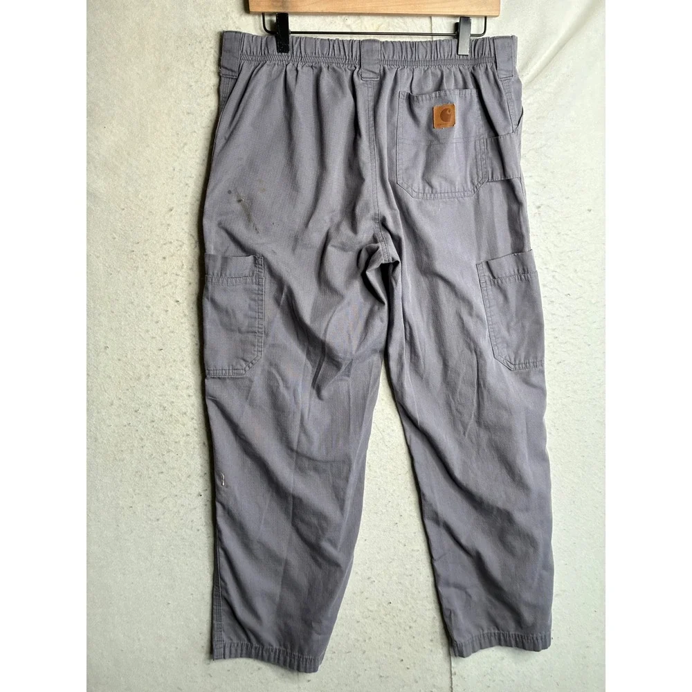 Carhartt Mens Grey Ripstop Cargo Work Pants Size Medium Elastic Waist Utility